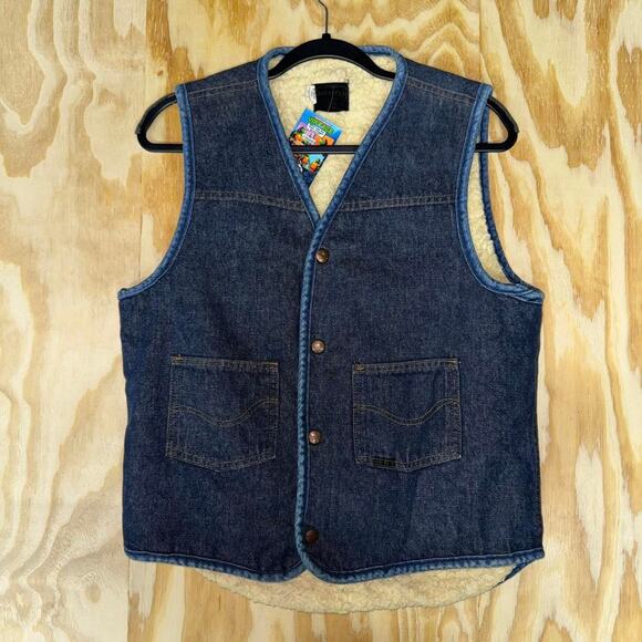 Vintage 1970s genuine roebucks denim sherpa lined vest - Picture 1 of 4